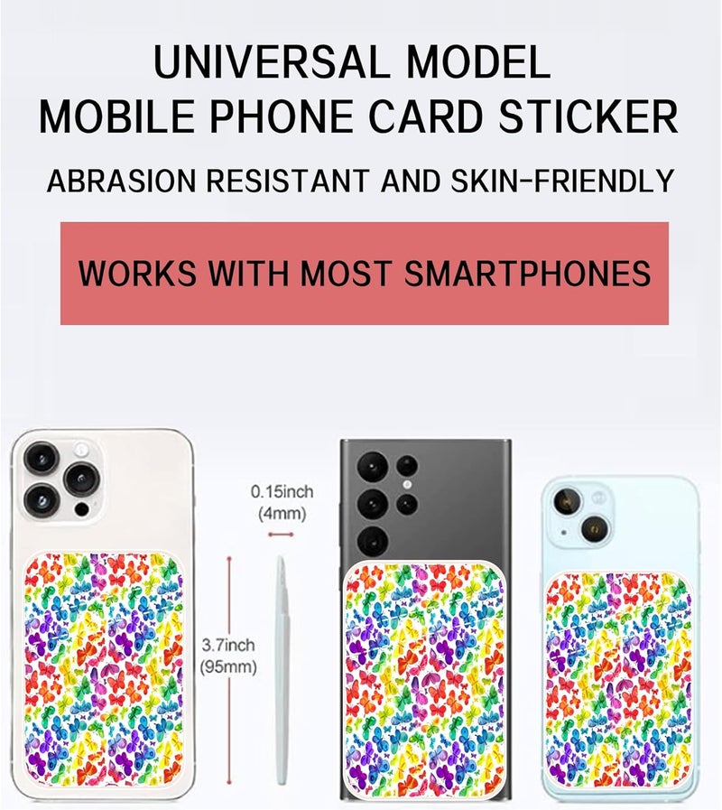 AOHRO Dual Pocket Leather Phone Wallet Adhesive Stick On, Cute Credit Card Holder for Case, Compatible with Most Phones - Cute Colorful Butterfly - Image 2